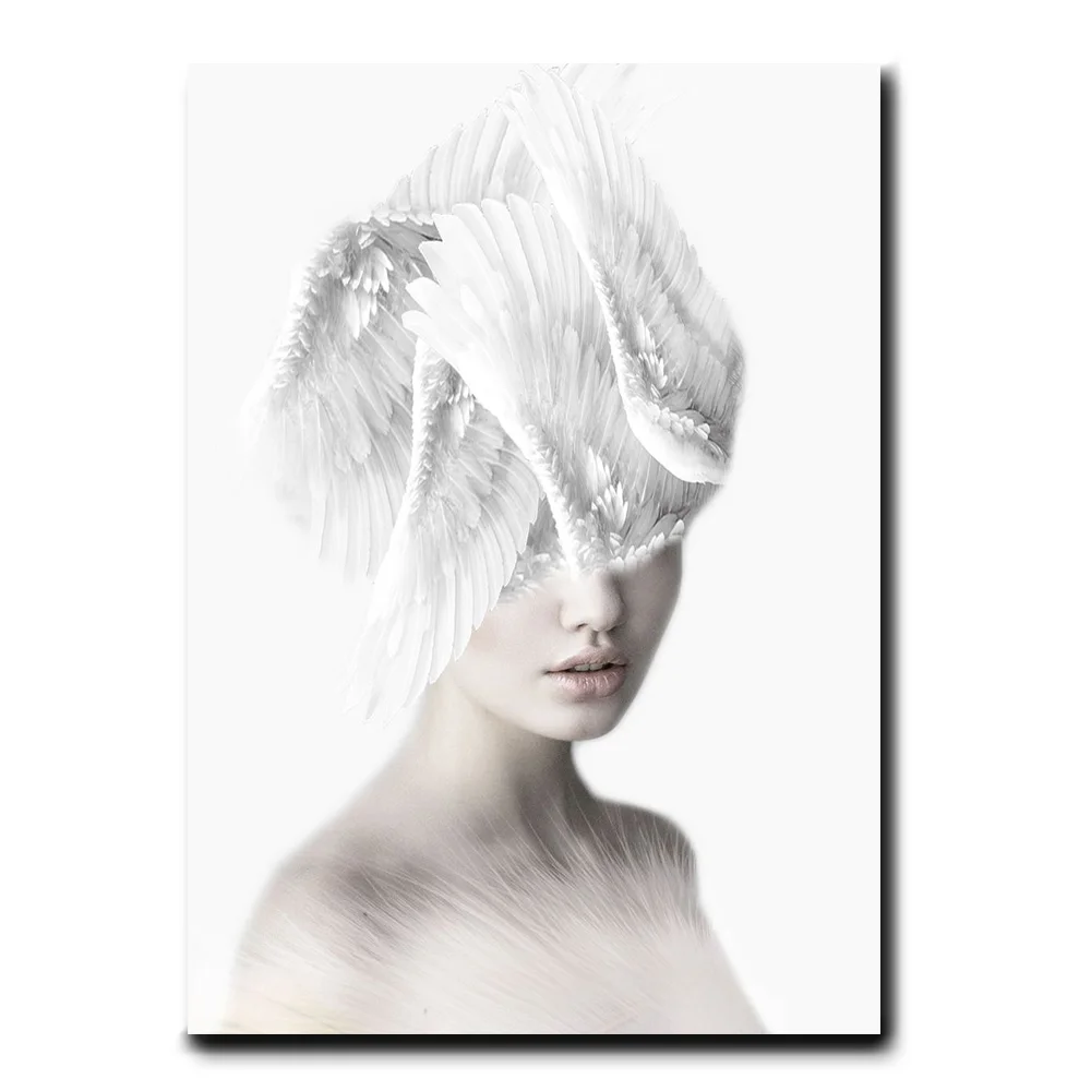 

Abstract Beautiful Angel Canvas Art Posters and Prints Feather Woman Modern Paintings on the Wall Picture For Living Room Cuadro