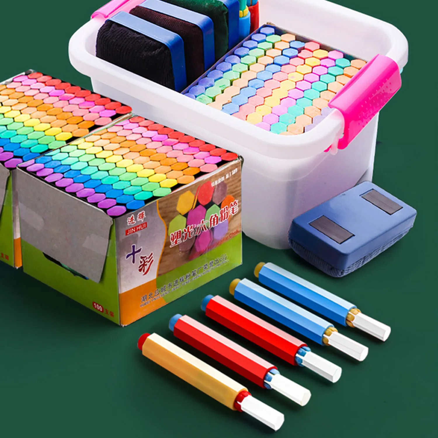 100pcs Washable Colored Dustless Chalks with 5pcs Chalk Holder Clip and 1pcs Eraser for School Office Blackboard Glass