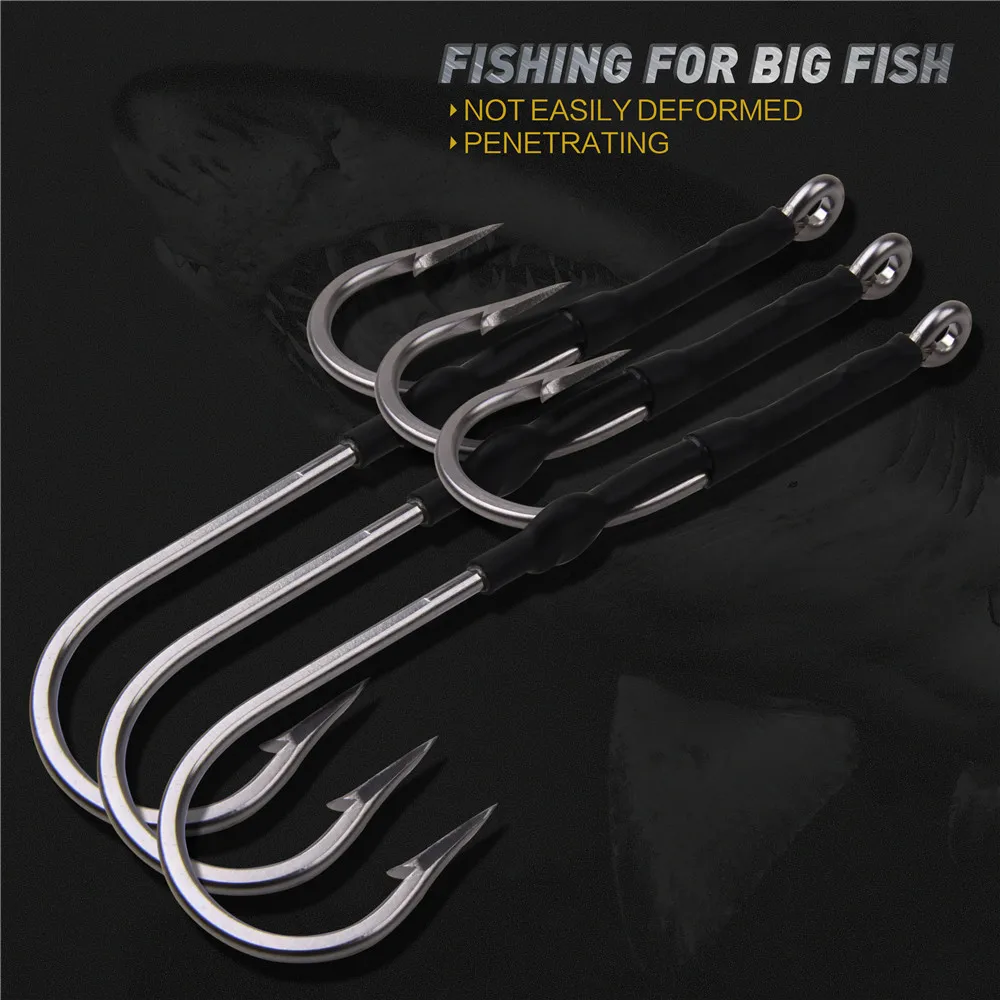 3Pcs Stainless Steel Assist Tuna Jig Fishing Hooks double sharp strong Big game Fishhooks Saltwater Fishing Tackle size 6/0~13/0