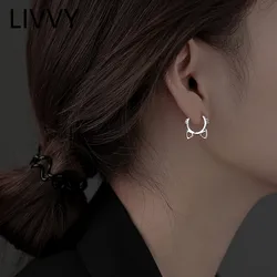 LIVVY Silver Color Korean Simple Cute Cat earrings For Women Prevent allergy Fashion Wedding Party Animal Jewelry
