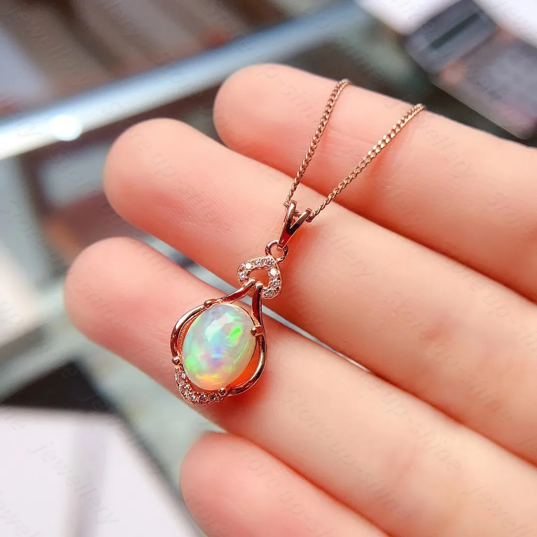 

Natural Opal Necklace 925 Silver Women's Necklace Super Shiny Luxury Atmosphere Banquet Essential Jewelry