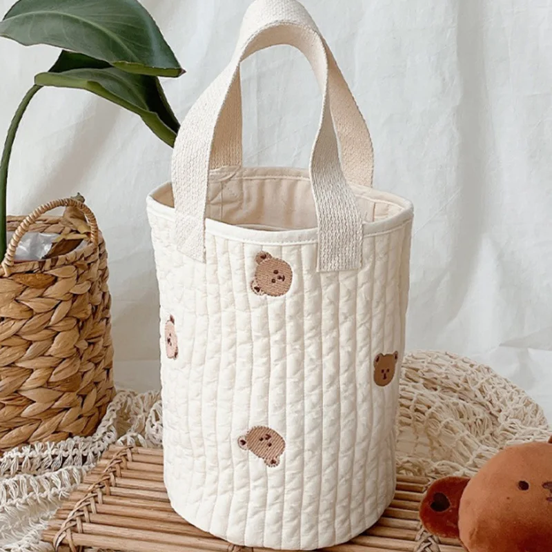 Korea Baby Cart Storage Bags Travel Cotton Organizer Newbron Diaper Feeding Bottle Pocket Portable Crib Bed Hanging Bucket Bag