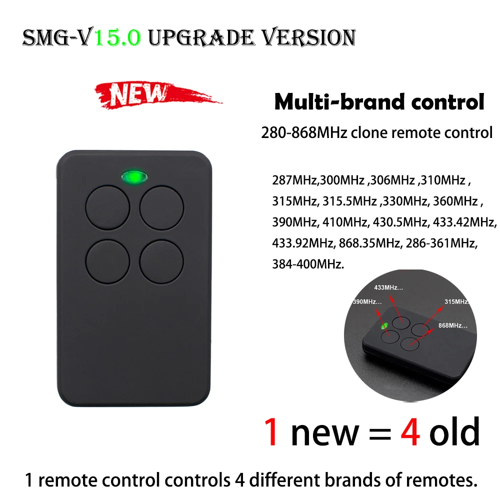 Garage Remote Control MUV2-CYC MUV4-CYC JCM ROPER TECH GO-2- GO-4 GO 2 GO 4 GO-MINI GO MINI Command JCM 433 868MHz