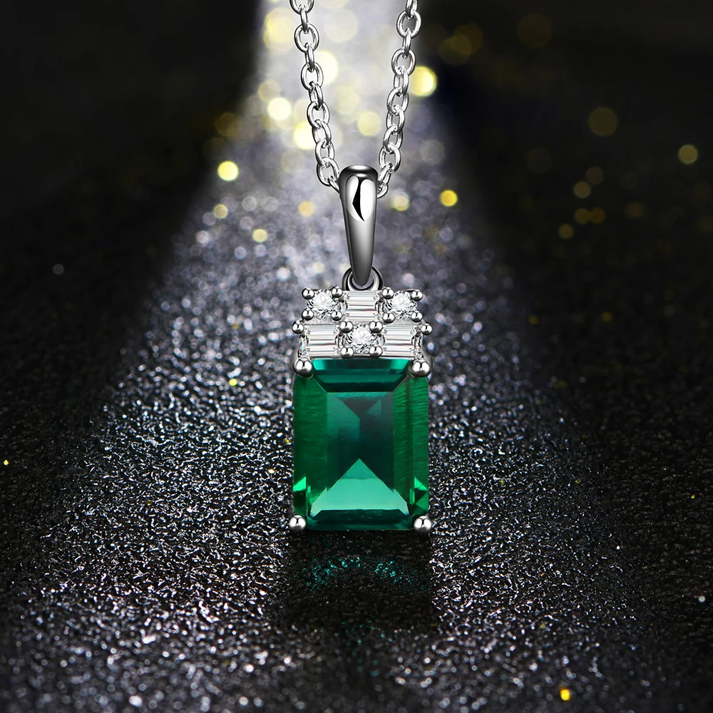 2.0CT VVS1 Emerald Pendant Necklace Octagon Shape Gemstones 925 Sterling Silver Pendant Fashion Women Fine Jewelry with Chain