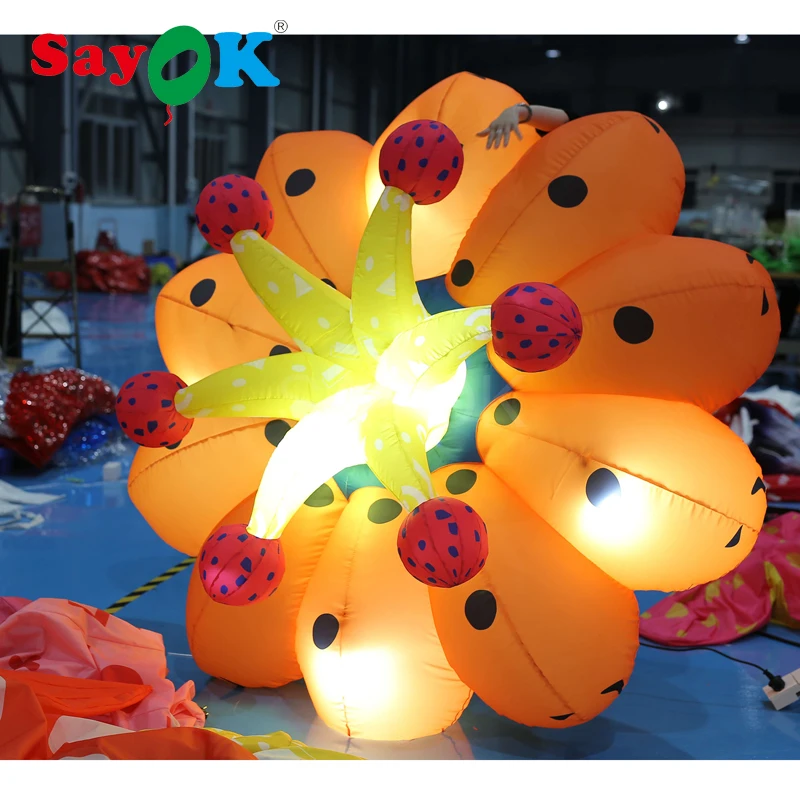 2m Dia Inflatable Flower Bud Lighting Flower with White Lights for Christmas/Halloween/Party Decoration