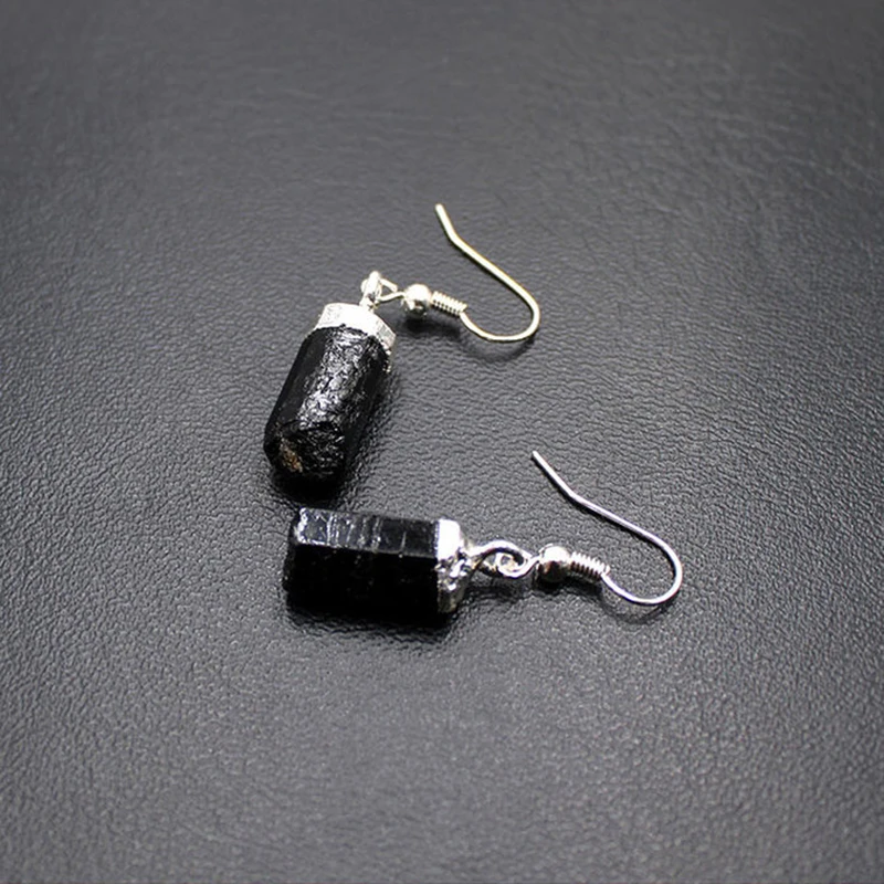 Irregular Raw Black Tourmaline Earring for Women Girls Natural Stone Crystal Healing Drop Earrings