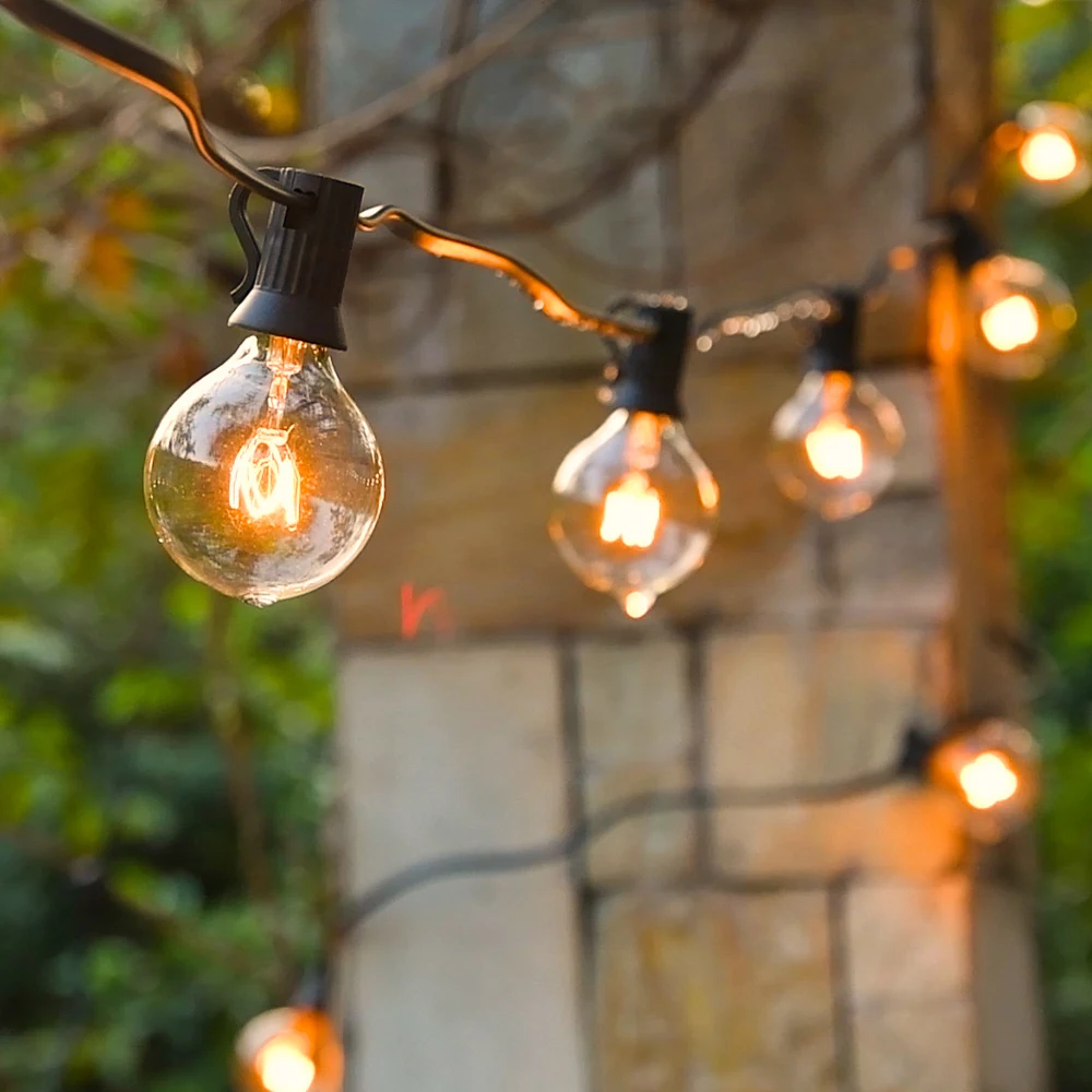 Pátio luz da corda g40 globo festão luz fada corda iluminação do feriado festa ao ar livre jardim guirlanda luz decoração de casamento