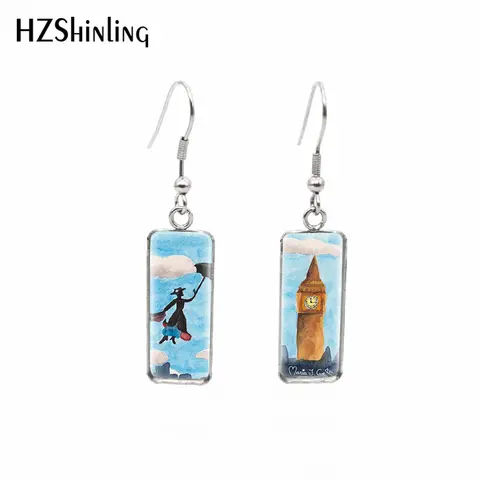 2019 New Flying Over London Rectangular Earring Glass Dome Fish Hook Earring Hand Craft Jewelry
