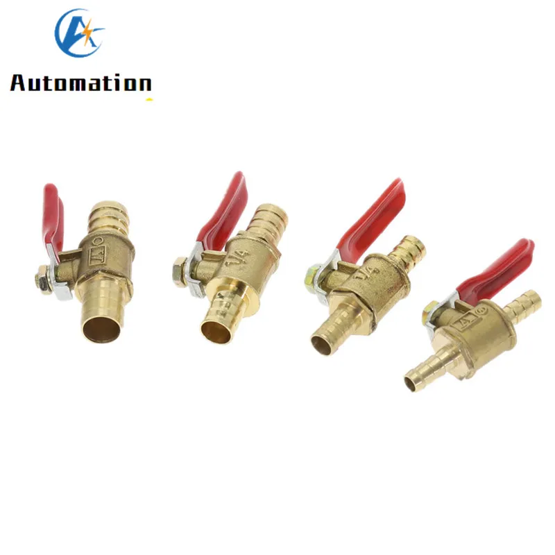 Vanne pneumatique à poignée rouge, tuyau en laiton en ligne, eau, huile, air, gaz, carburant, raccords de tuyau, 6mm-12mm