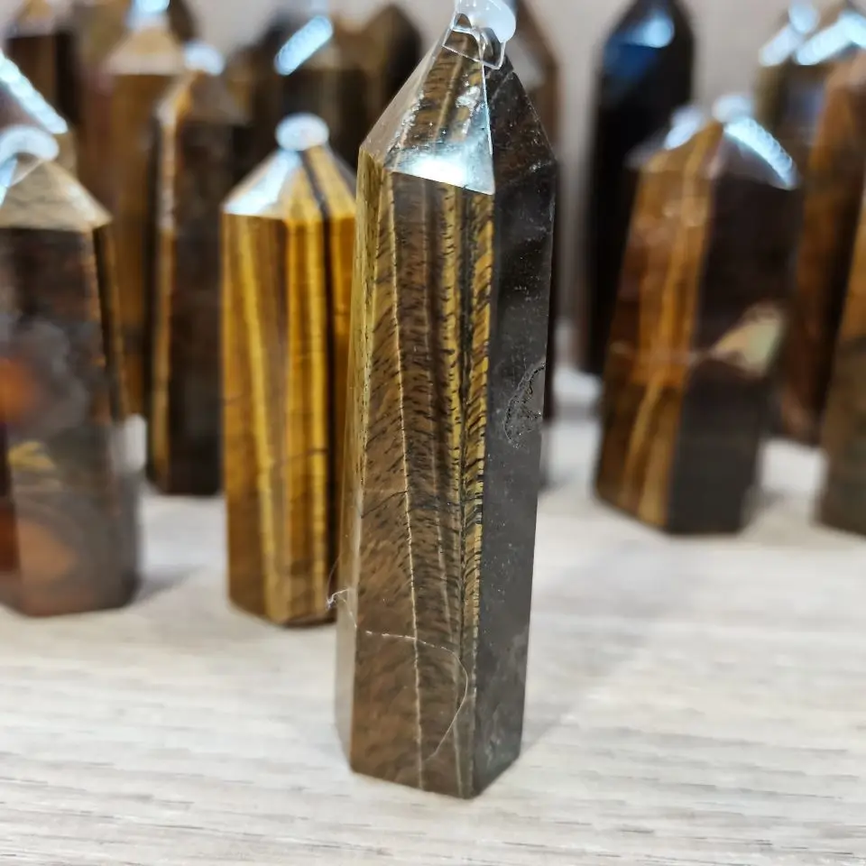 Natural yellow tiger eye quartz crystal pillar point column Sceptres rough stone point ore energy healing mineral specimens