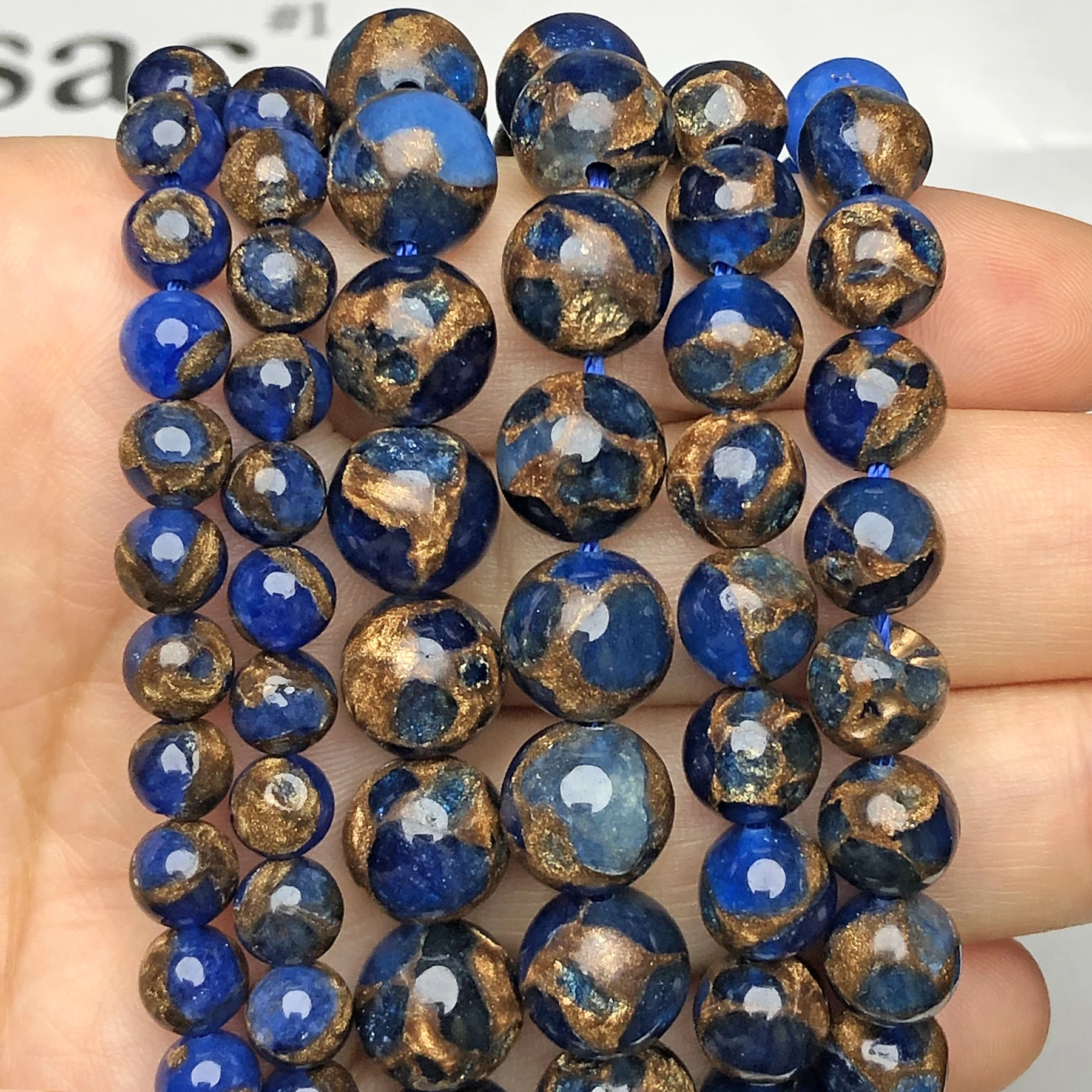 Natural Stone Beads Dark Blue Cloisonne Gold Sand Loose Spacer Rondelle Beads For Jewelry Making Diy Necklace Bracelet 7.5inches