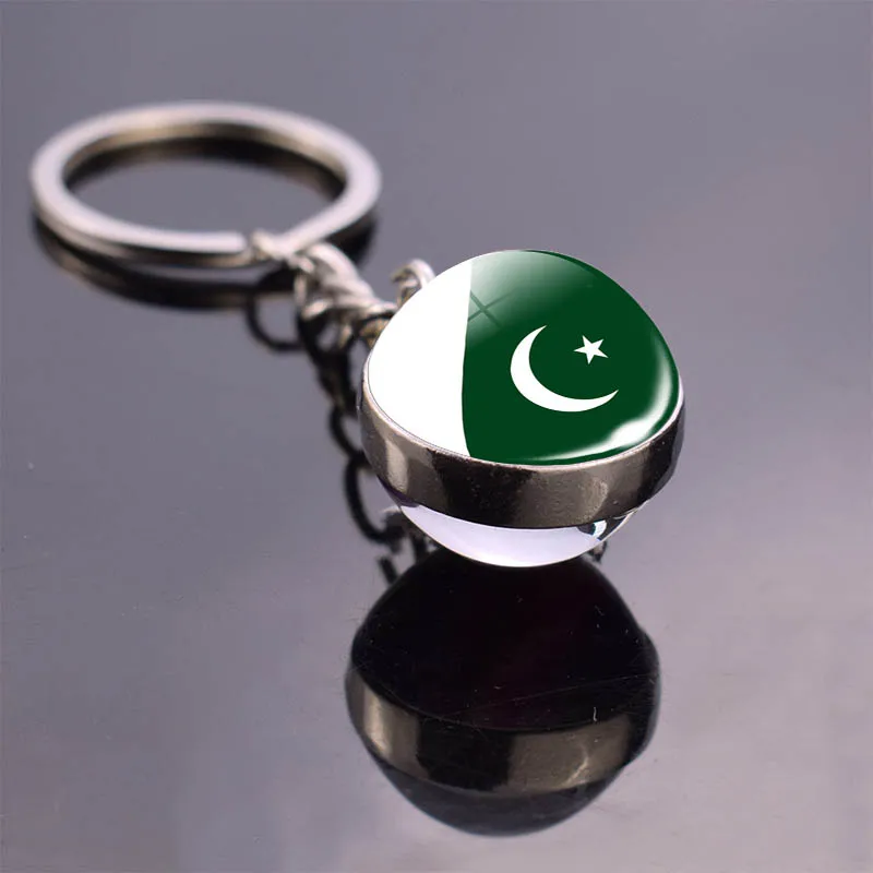 Pakistan Flag Keychain Pakistani Flag Crystal Ball Glass Cabochon Key Chain National Flag Car Key Chain Rings Christmas Gift