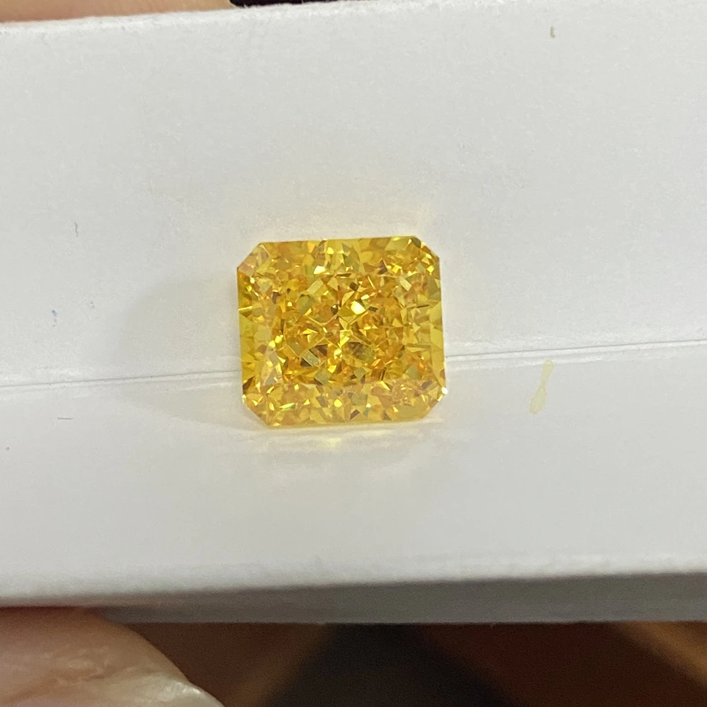 Meisidian 6A Golden CZ 9x11mm 9 CTS Radiant Ice Crushed Cut Dark Yellow Cubic Zircon Diamond Stone