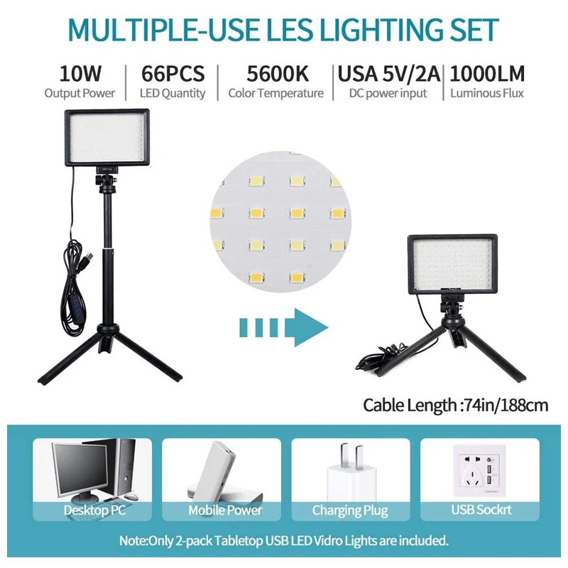 Soonpho P70 Led Light 2 PCS With Tripod For Photography Photo Studio 5600K 5 pcs Color Film Led lamp Portable Video Lighting