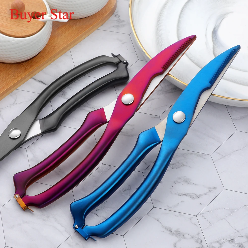 9.8\'\' Stainless Steel Kitchen Scissors Powerful Chicken Bone Scissors Cutter Cook Shears Fish Duck Cut Chef Scissors Knife Tool