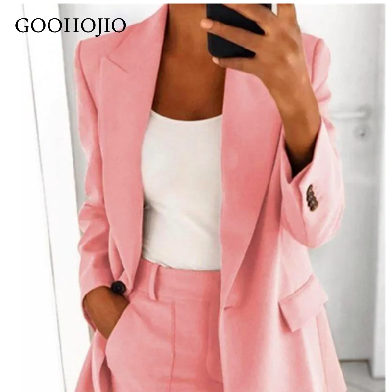 

GOOHOJIO 2021 New Spring and Autumn Temperament Blazer for Ladies Single-breasted Women Lapel Cardigan Profession Blazers Women