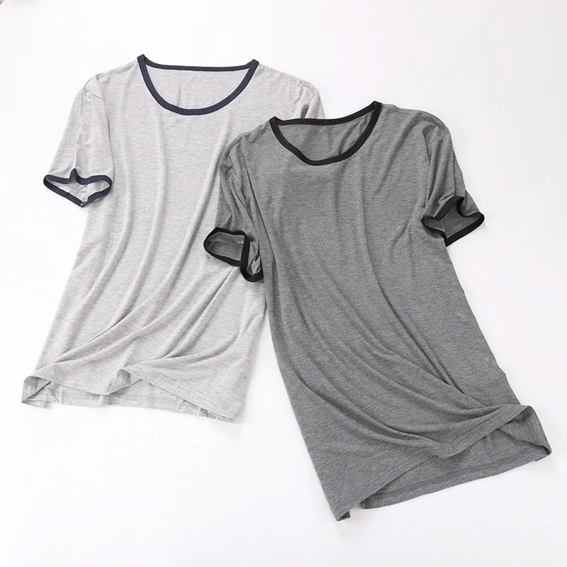 Summer Thin Modal Short Sleeve T-shirt Men\'s One Piece Casual Top Loose Bottomed Shirt Home Pajamas Solid Broadcloth Sleep Tops