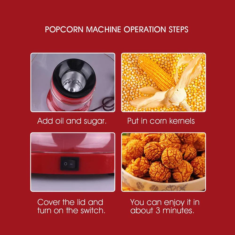 1200W Electric Corn Popcorn Maker Household Automatic Mini Hot Air Popcorn Making Machine DIY Corn Popper Children Gift