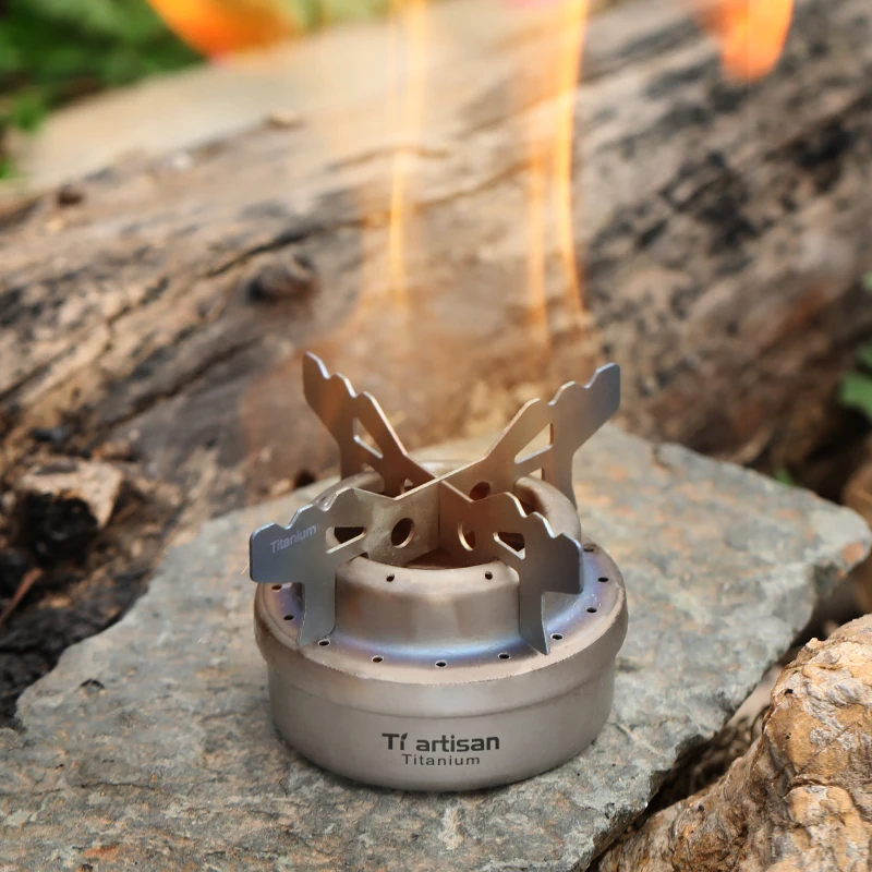 

Tiartisan Outdoor Camping Hiking Mini Liquid Alcohol Stove Ultralight Portable Titanium Stove with Rack