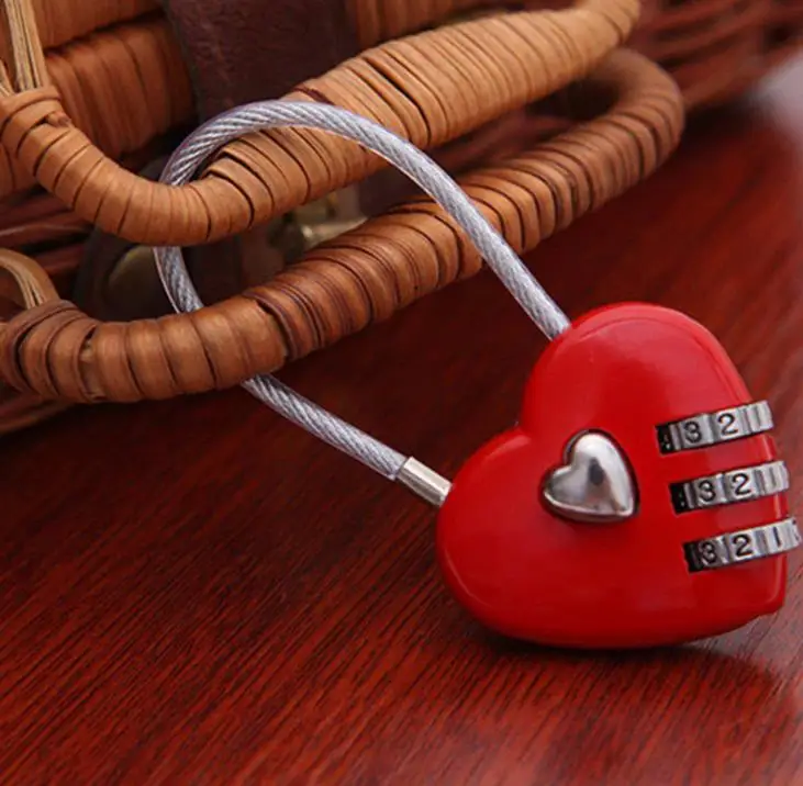 200pcs Lovely Heart Shape Resettable Combination Padlock Metal Luggage Suitcase Bag Diary 3 Digits Lock Cabinet Safe SN703