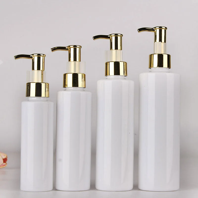 15Pcs White Plastic Pet Lotion Bottle With Golden Press Pump Cosmetic Shampoo And Bath Supplies Refillable Container 100/250ml