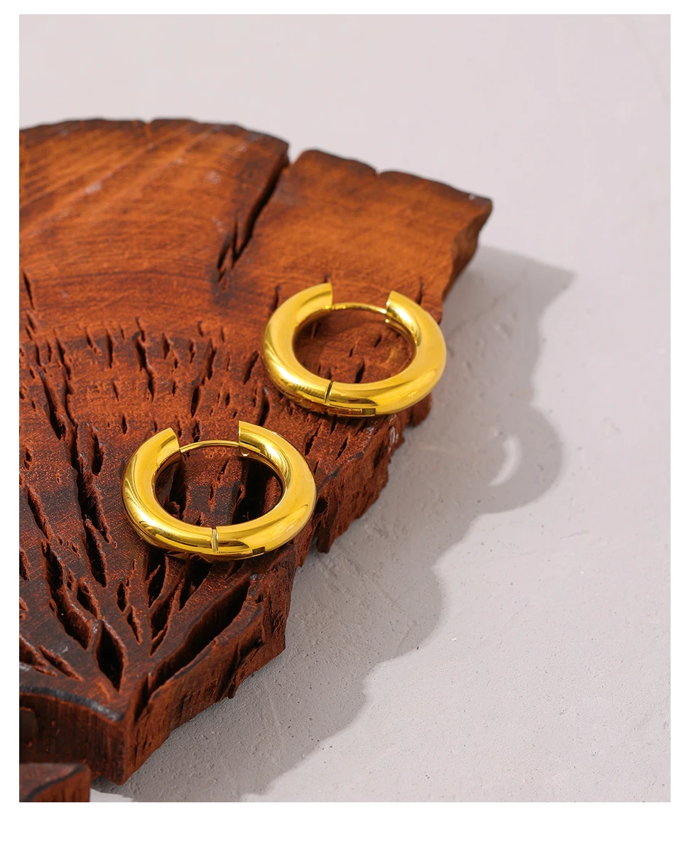 Yhpup Edelstahl-Schmuck, minimalistisch, rund, hohl, Creolen, Charm-Gold, 18 Karat vergoldet, Metall, wasserdicht, Temperament – Detail 8