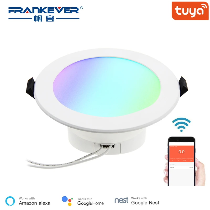 

FRANKEVER 4 дюйма многоцветный светодиодный умный вниз светильник WIFI потолочное утопленное пятно светильник 10 Вт WiFi контроль работы с Alexa/Google Home
