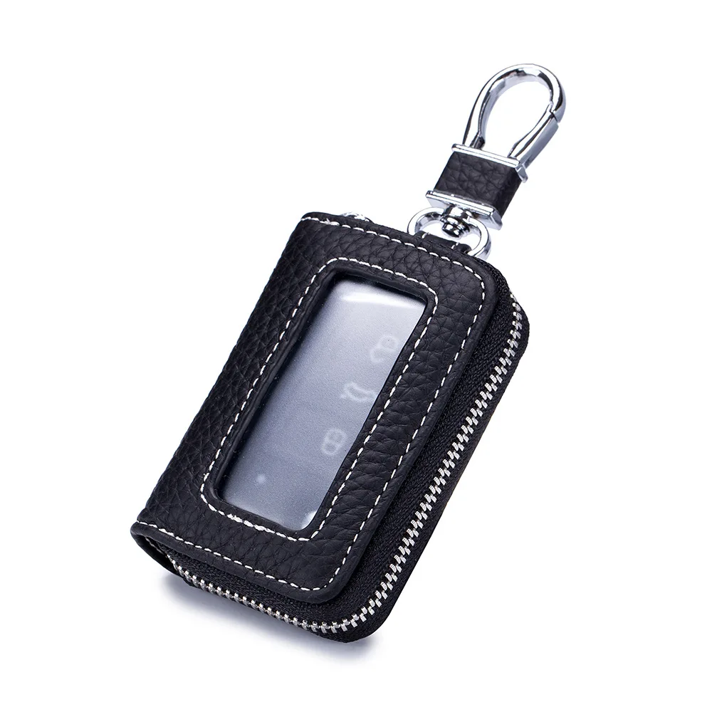 Funda de cuero genuino con cremallera para llaves de coche para hombre y mujer, billetera para colgar en la cintura, soporte para llaves de vehículos de Motor, a la moda, ama de llaves