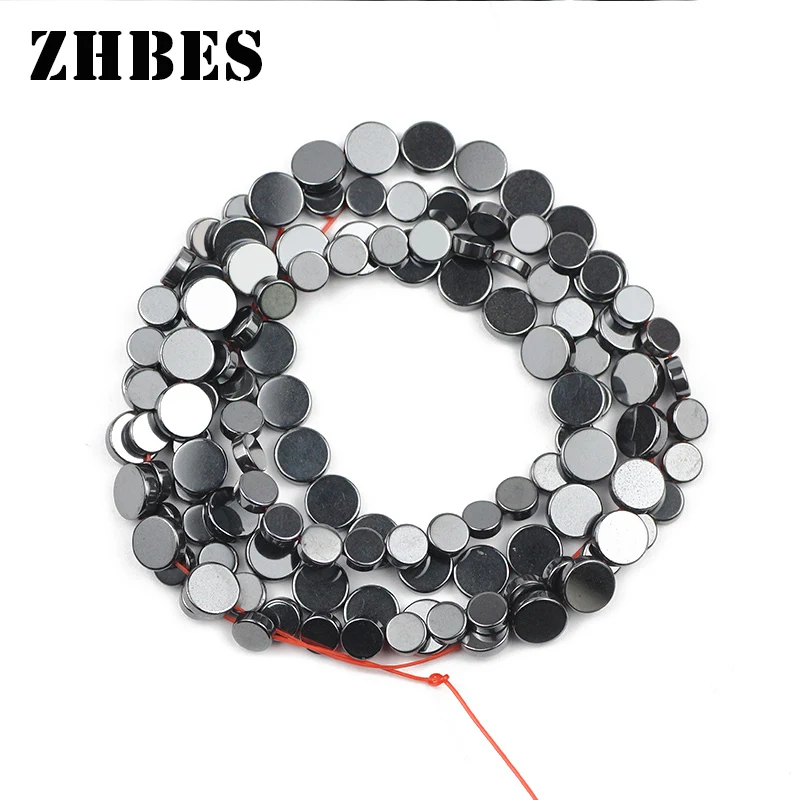 6/8MM COINS Shape Natural Stone Black Hematite Bead Spacers Flat Round Loose beads For DIY Jewelry Making Bracelet Accessories