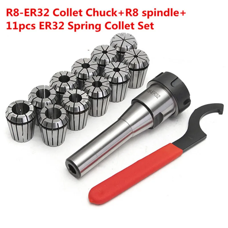 R8-ER32 7/16 Spring Collet Set 11PCS Precision Collet Set 3mm-19mm Collet Shank Spanner Chuck Holder Wrench Milling Machine