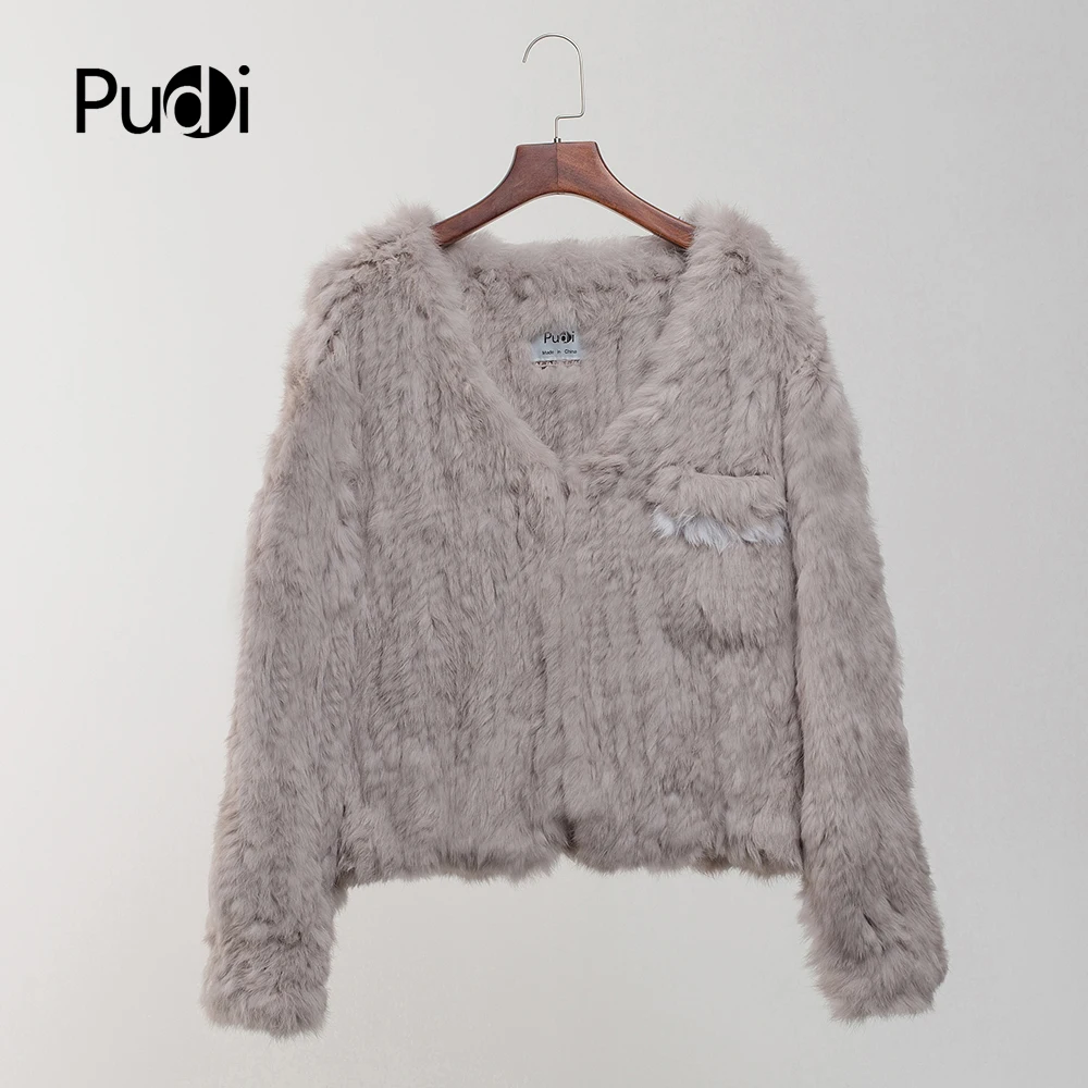 

Pudi CT804 Women's Real Rabbit Fur Knit Warm Coat Girl's Winter Jackets Sweaters Fashion Double Colors Coats