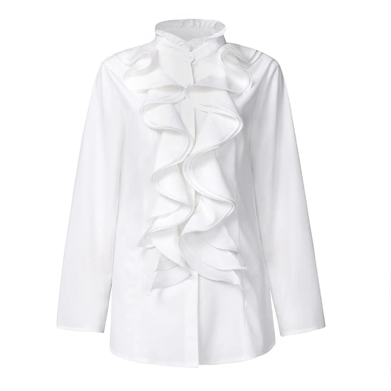 ZANZEA Office Women Blouse Ruffles Tops Casual Spring Long Sleeve White Blouses Elegant Flounce Blusa Female OL Work Shirt Chic7