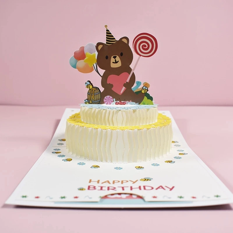 Happy Birthday Card For Boy Girl Kids Husband Wife 3D Birthday Cake Pop-Up Greeting Cards Postcards Festival Gifts With Envelope