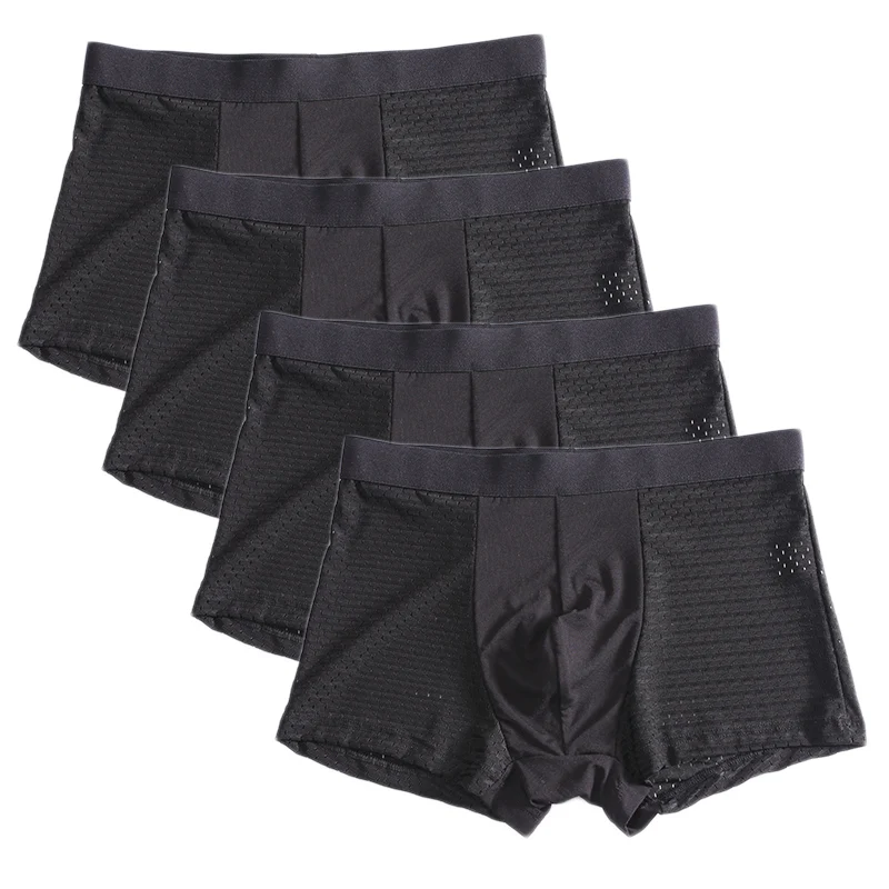 L-8XL Plus Banboo Fiber Men Underwear Male boxer Solid Panties Shorts Men's Underpants Breathable Intimate Man boxers 4pcs image 3