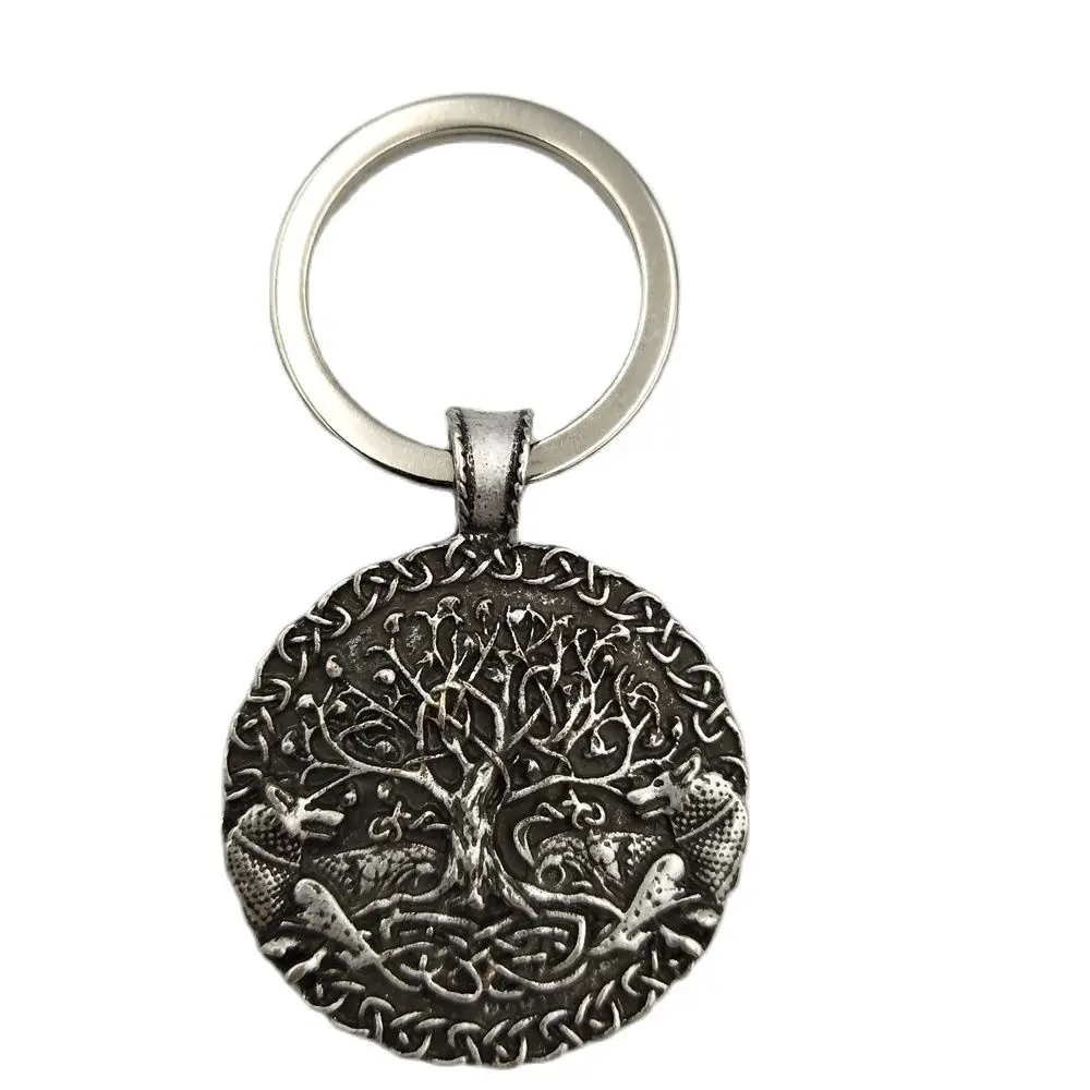 Viking Double Wolf Wicca Tree Of Life Pendant key chain Amulet Wiccan Talisman Pagan Women Men keychain Jewelry with gift