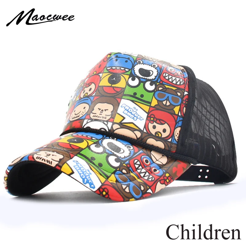 New Children Hip Hop Baseball Cap Summer Cartoon Kids Sun Hat Boys Girls Mesh Outdoor Breathable Snapback Caps Hat For 3-8 years