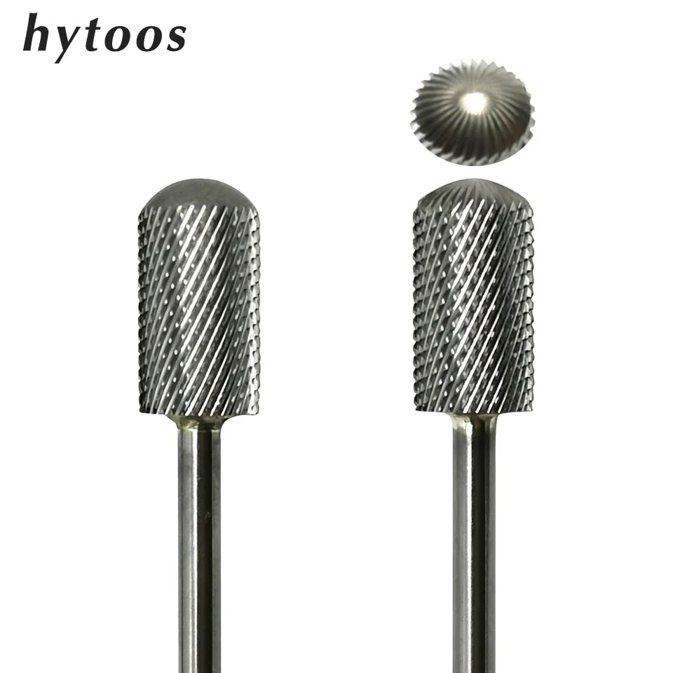 HYTOOS-broca para uñas de carburo de barril superior redondo con corte, fresa de 3/32 "para manicura, accesorios de taladro eléctrico, elimina Gel