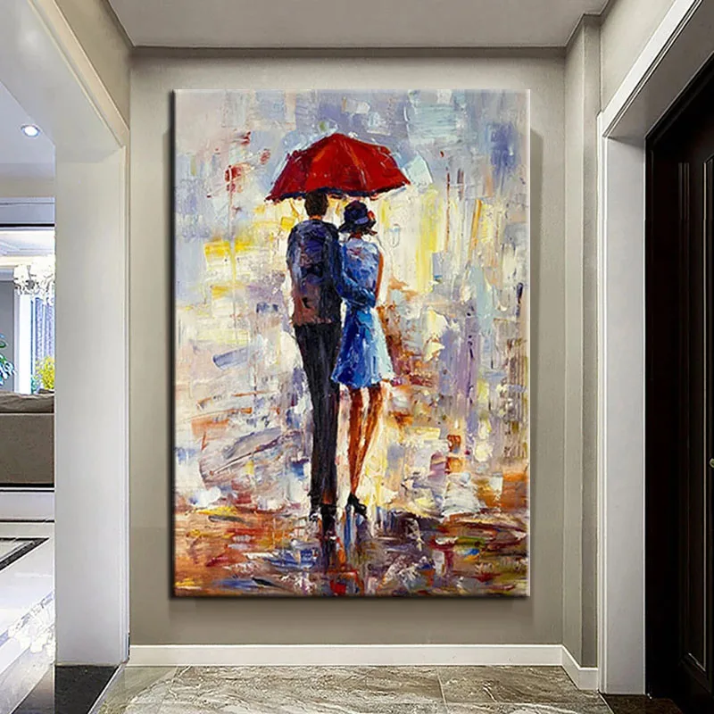 

100% Hand Painted Nordic Fashion Figure Oil Paintings Street Couple Canvas Painting Office Wall Pictures Living Room Home Decor