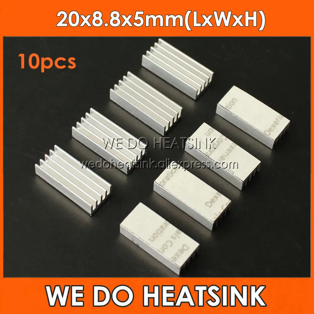 

10pcs 20x8.8x5mm Ram Heatsink Chipset Aluminum Heat Sink With Thermal Conductive Tapes