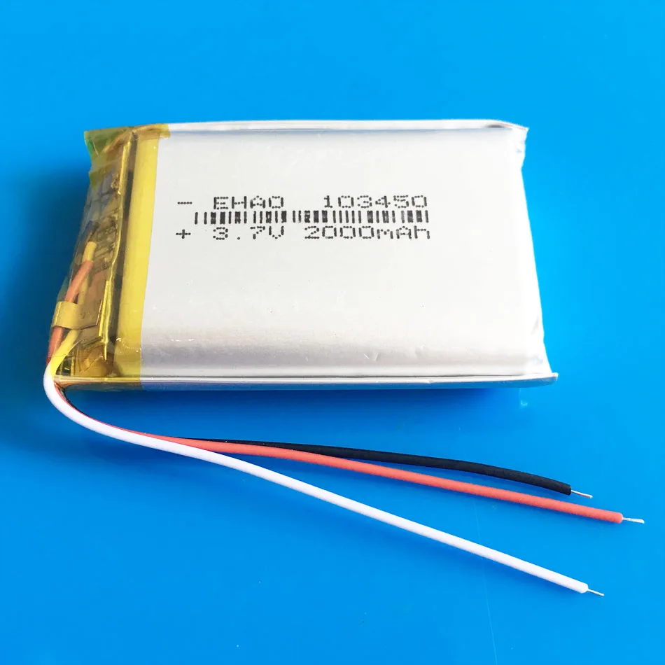 3 PCS 3.7V 2000mAh Lipo Polymer Lithium Rechargeable Battery 103450 + 3 wires For Heating gloves GPS DVD Headset E-book Camera