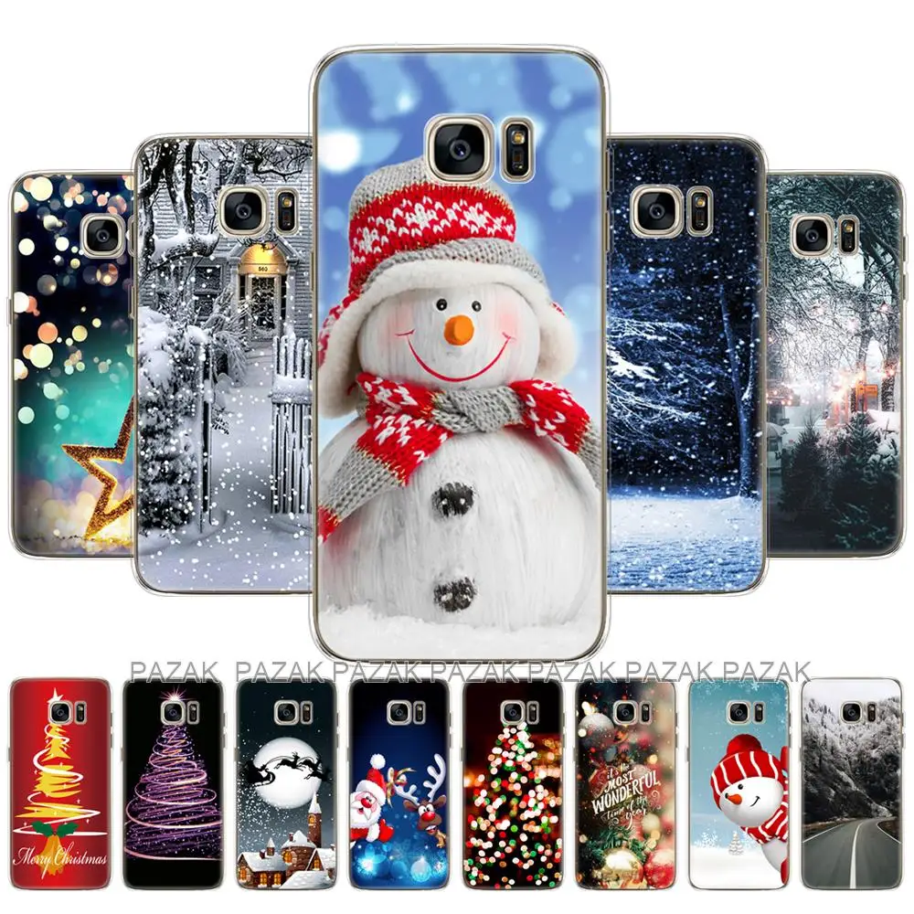 For Samsung Galaxy S7 edge Case Back Phone Cover For Samsung S7 G930F G930FD G930W8 Bumper winter christmas snow tree new year