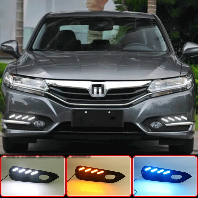 2pcs LED DRL Daytime Running Driving Light Fog Lamp With Yellow turn light For Honda Spirior Europe Accord 2015-2017 Front