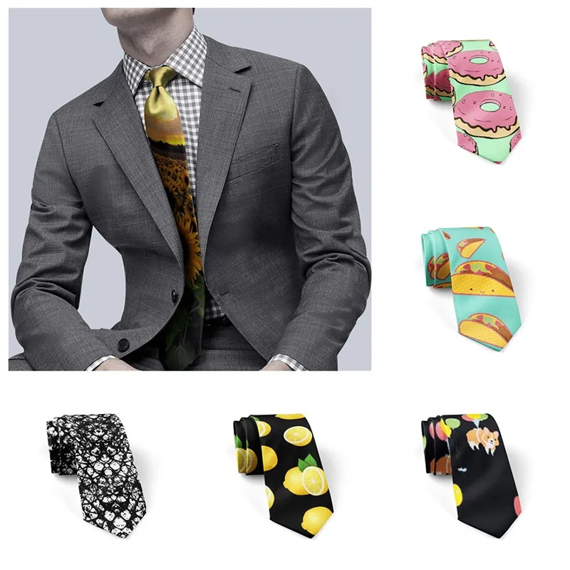 Sunflower Printed Mens Neckties Festival Party Wedding Business Ties for Male 8cm Slim Fashion Casual Shirt Collar Accessories