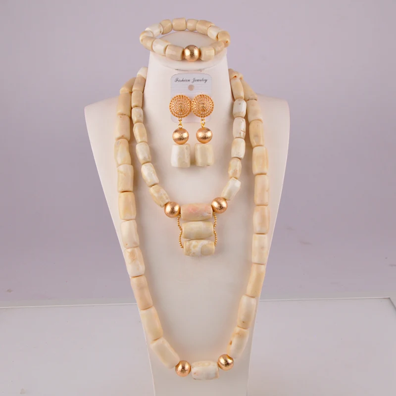 

Fashion Cylindrical ivory Coral Tube Bead Jewelry African Bead Necklace Set Nigeria Wedding Jewelry AU-06