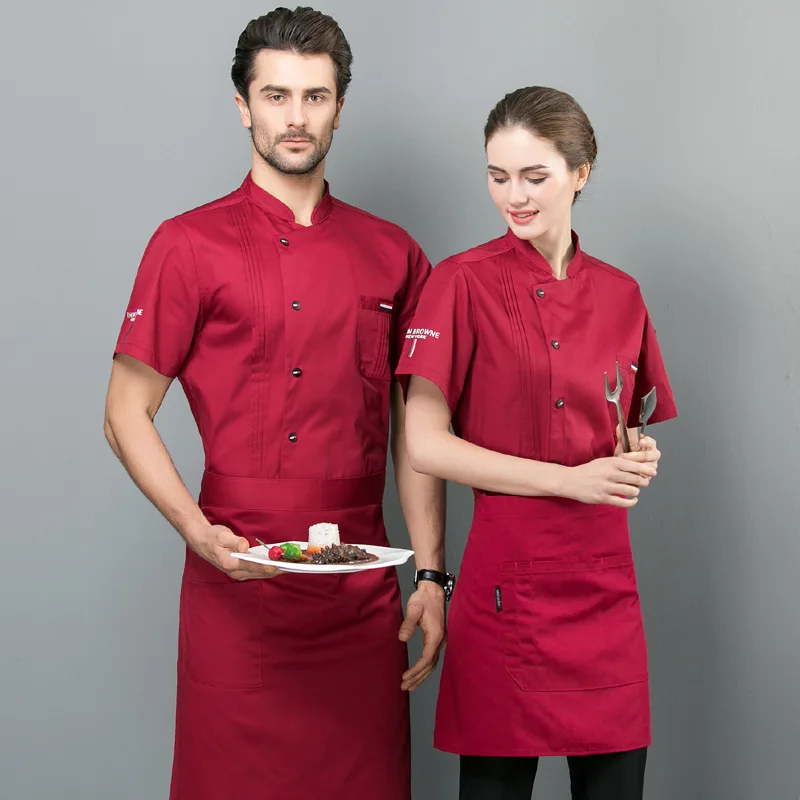 Catering Chef's Overalls Short Sleeve Unisex Chef Uniform Hotel Kitchen Work Clothes Restaurant Uniform Cooking Shirt Work Wear