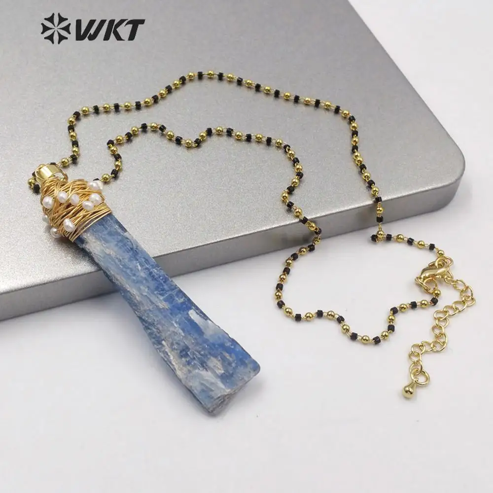 

WT-N1217 Amazing Natural Raw Blue Kyanite Stone Necklace For Boho Style Women Wholesale Wire Wrapped Handmake Accessories