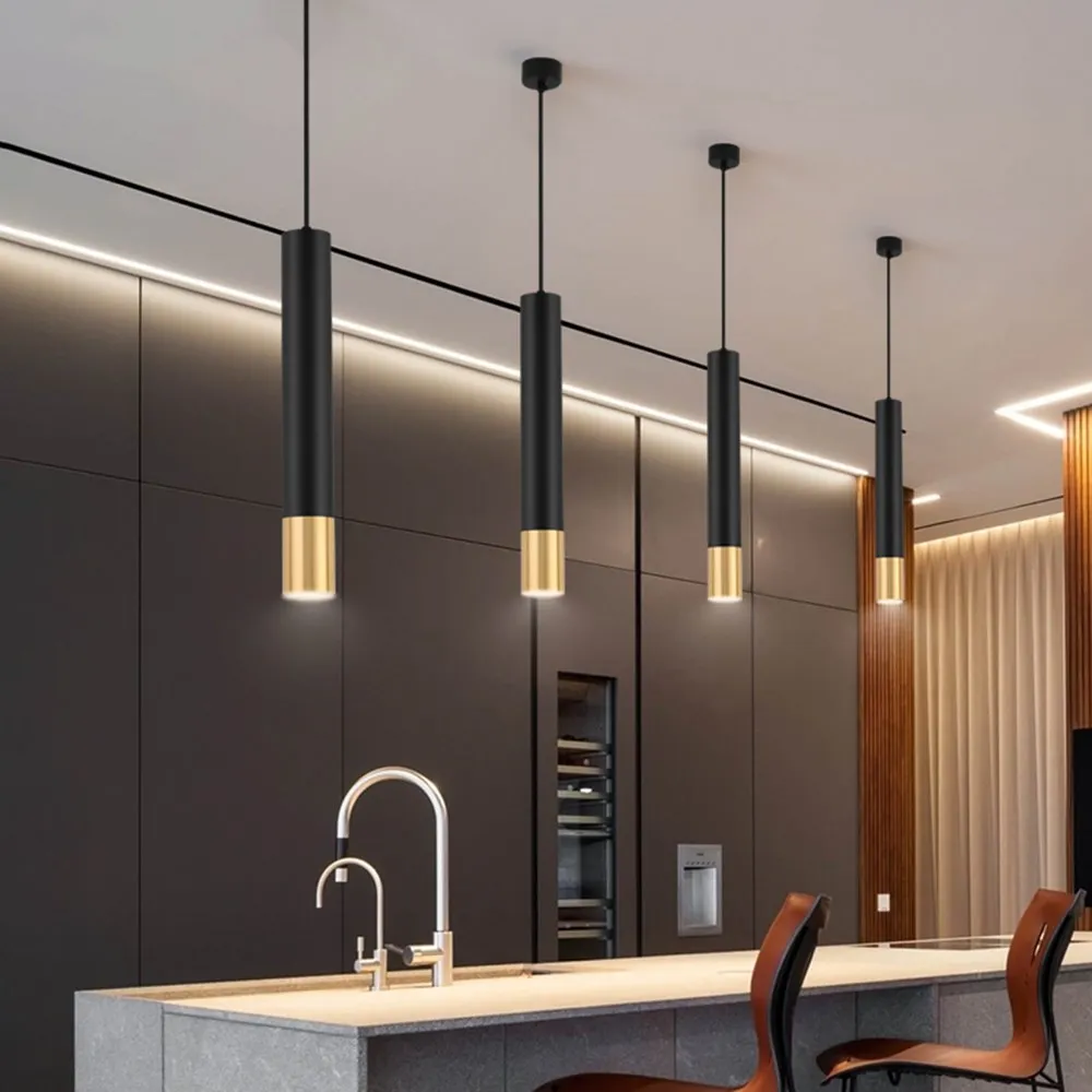 

Led Long Tube Pendant Light Black Golden Hanging Lamp Room Light Indoor Ceiling Track Light 5W Dimmable For Living Room Foyer