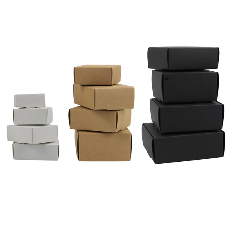 50pcs Multifunction Kraft Paper Box Brown Cardboard Handmade Soap Box White Craft Paper DIY Gift Box Black Packaging Jewelry Box