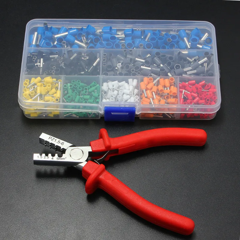 

800pcs Cable Wire Terminal Connector with Hand Ferrule Crimper Plier Crimp Tool Kit Set AWG 10-23