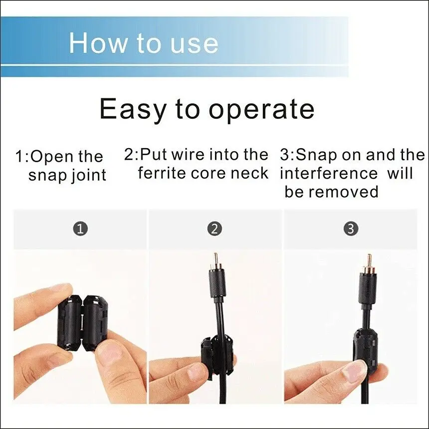 5 Pcs 3.5/5/7/9/11/13mm Clip-On Ferrite Ring Core Noise Suppressor For EMI RFI Clip Cable Active Components Filters
